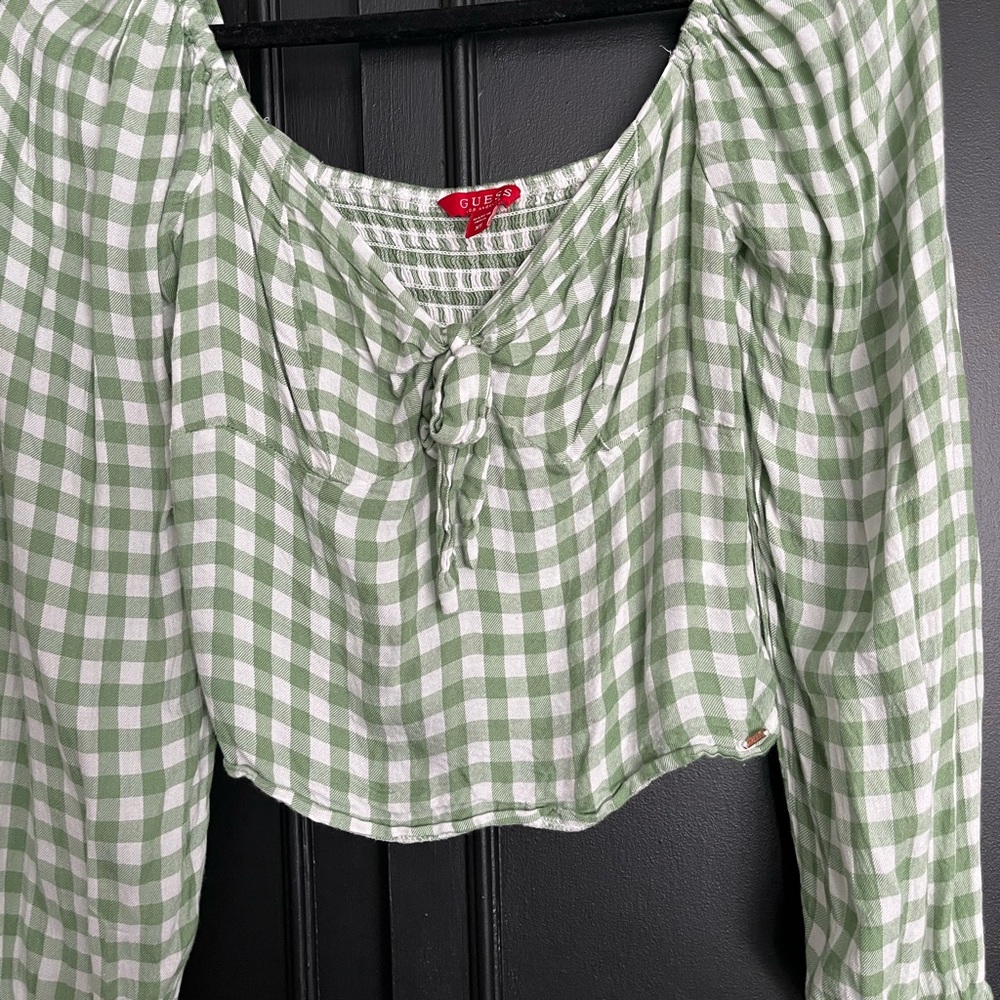 GUESS Green Checkered Women's Top